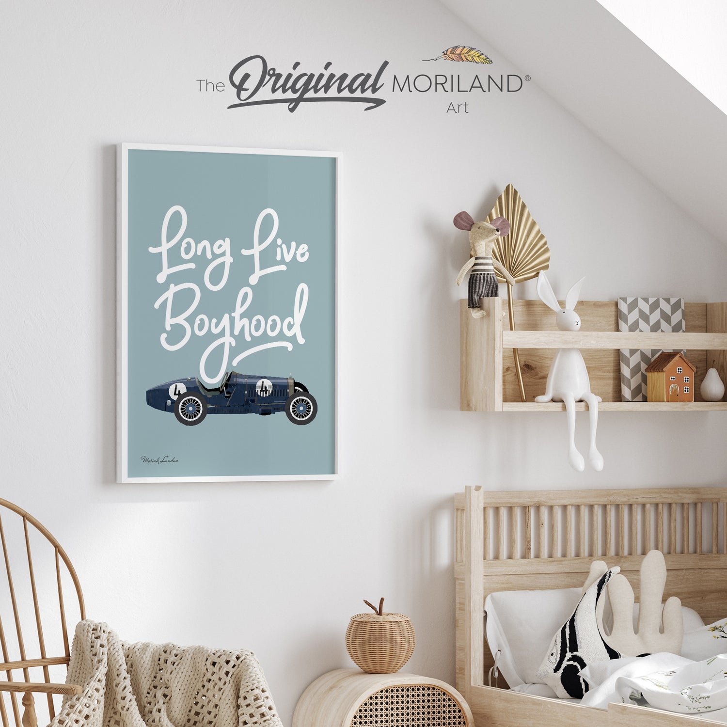 Long Live Boyhood - Vintage Race Car Wall Art in Pale Blue (Digital Download)