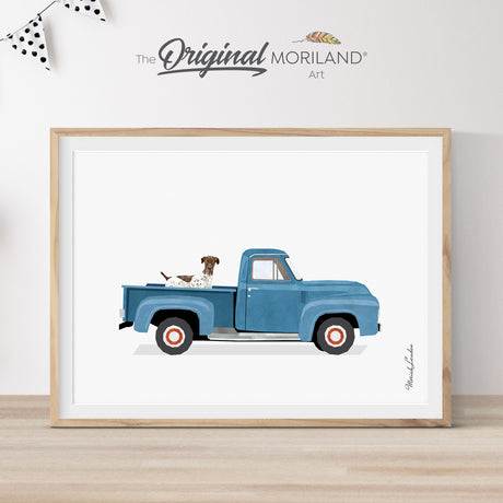 Pale Blue Old Ford f-100 Truck with German Shorthaired Pointer Dog Print - Printable Art