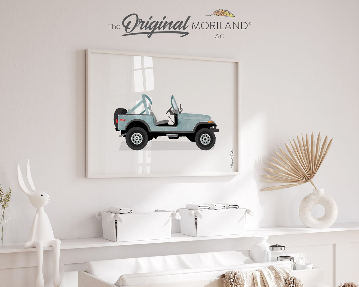 Pale Blue Open Classic Off-Road SUV Print - Printable Art