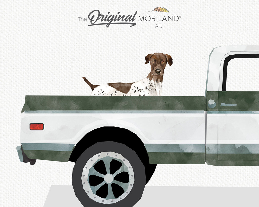 Green & White Classic Chevy Truck with German Shorthaired Pointer Dog Print - Printable Art