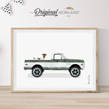 Green & White Classic Truck with German Shorthaired Pointer Dog Print - Printable Art