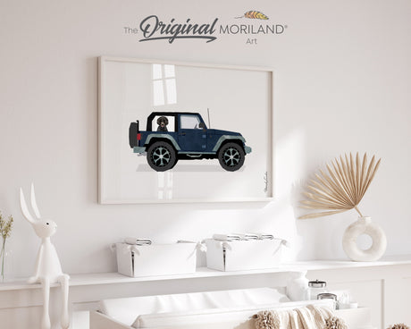 Navy Blue Off-Road 4x4 & Black Doodle Art | Retro Adventure Digital Print