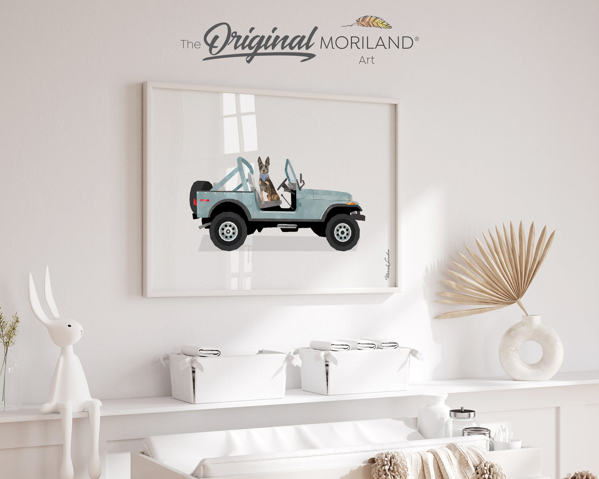 Pale Blue Open SUV with Blue Heeler Dog Print - Printable Art