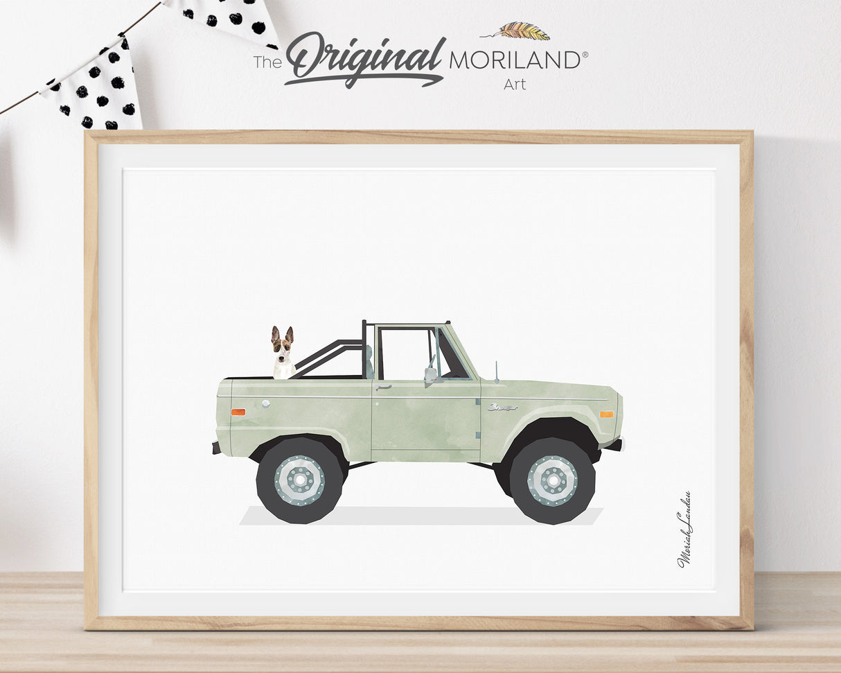 Sage Green Classic Truck With Jack Russell Dog Print - Printable Art