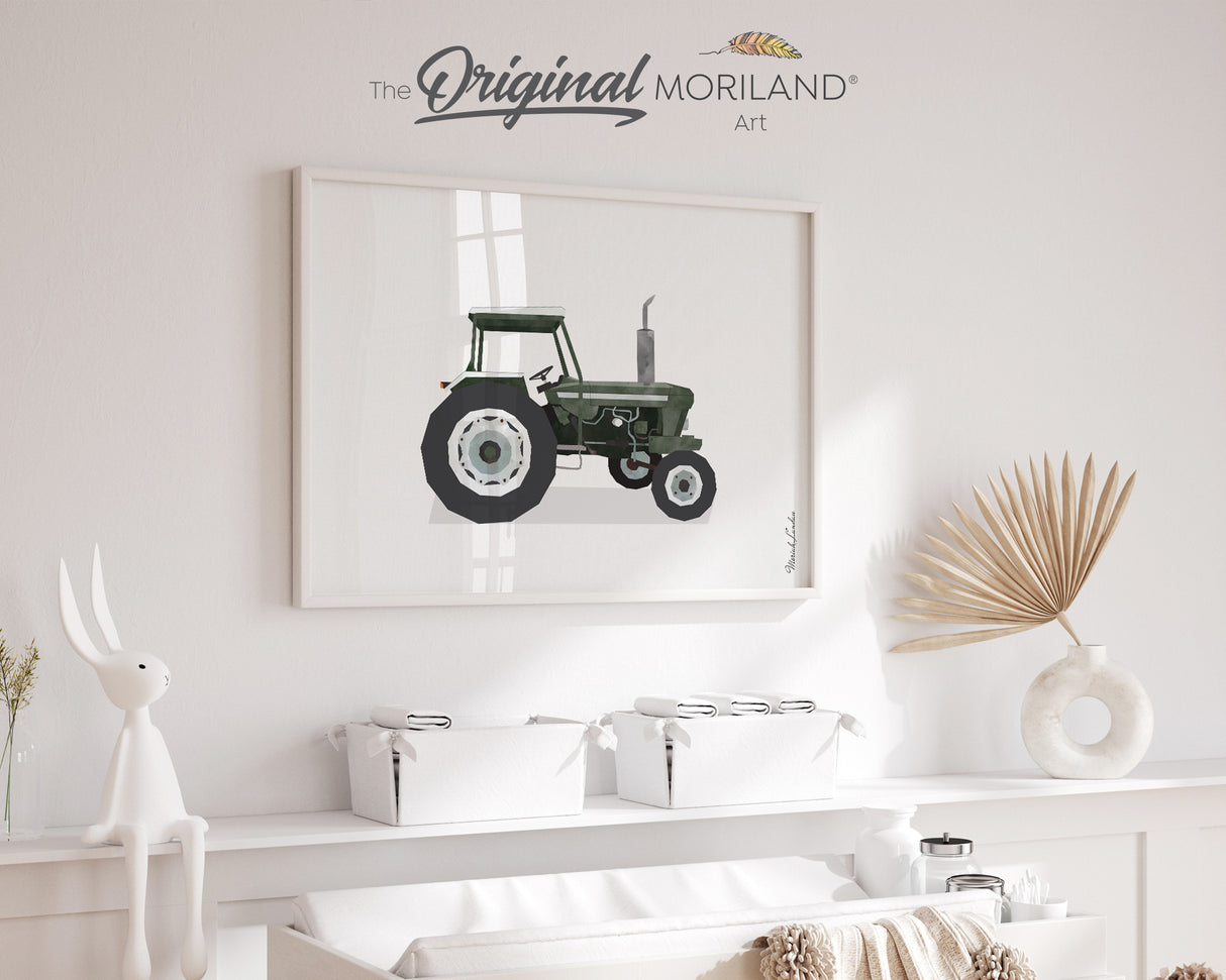 Dark Green Old Vintage Tractor Print - Printable Art