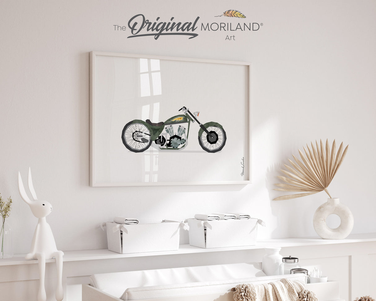 Dark Green Vintage Motorcycle Print - Printable Art