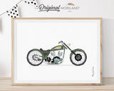 Dark Green Vintage Harley Davidson Motorcycle Print - Printable Art