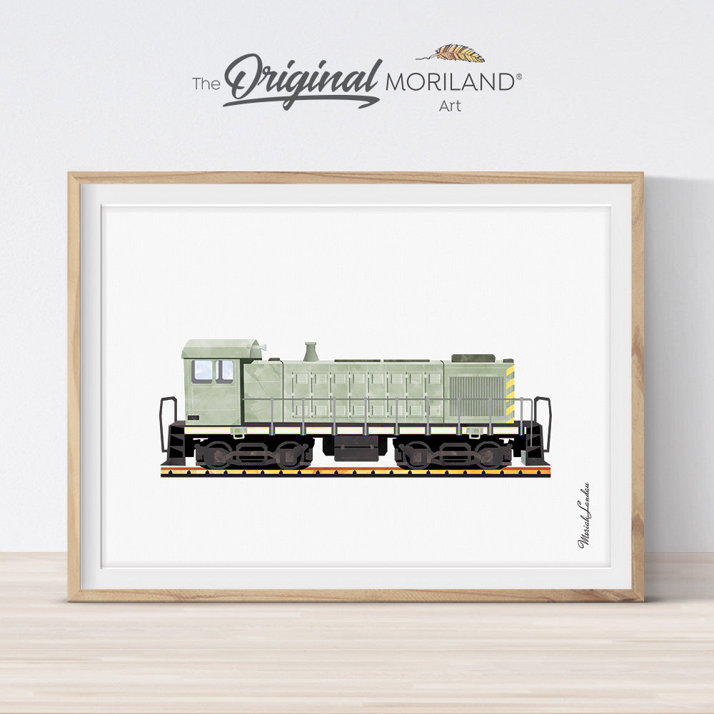 Sage Green Diesel Locomotive Print - Printable Art – MORILAND