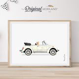 VW bug print Cream Classic Convertible Car with Golden Retriever Dog Print - Printable Art