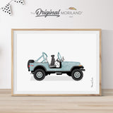 Pale Blue Open SUV with Black Labrador Dog Print - Printable Art