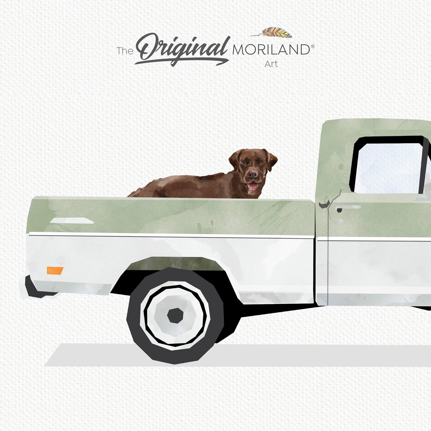 Sage Green & White Classic Ford PickupTruck with Brown Labrador Dog Print - Printable Art, Nursery Decor Idea