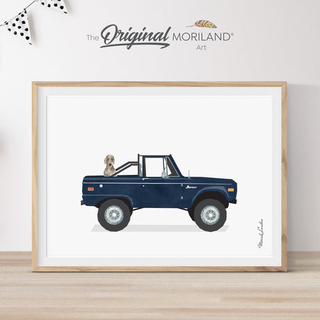 Navy Blue Classic Truck With Weimaraner Dog Print - Printable Art