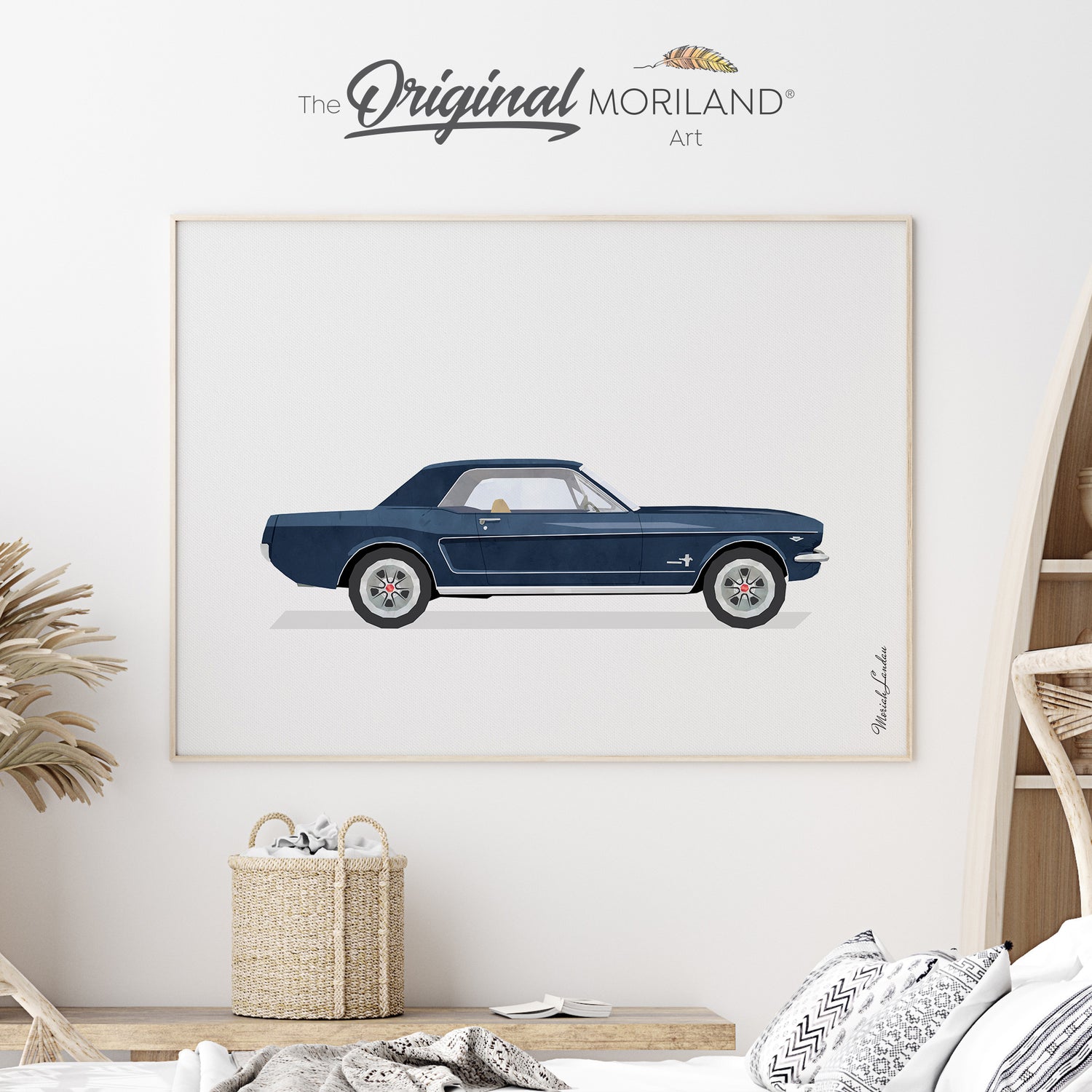 1965 ford mustang Navy Blue Pony Muscle Car | Fine Art Paper Print