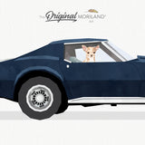 Navy Blue Classic 1976 corvette stingray Sports Car with Chihuahua Dog Print - Printable Art