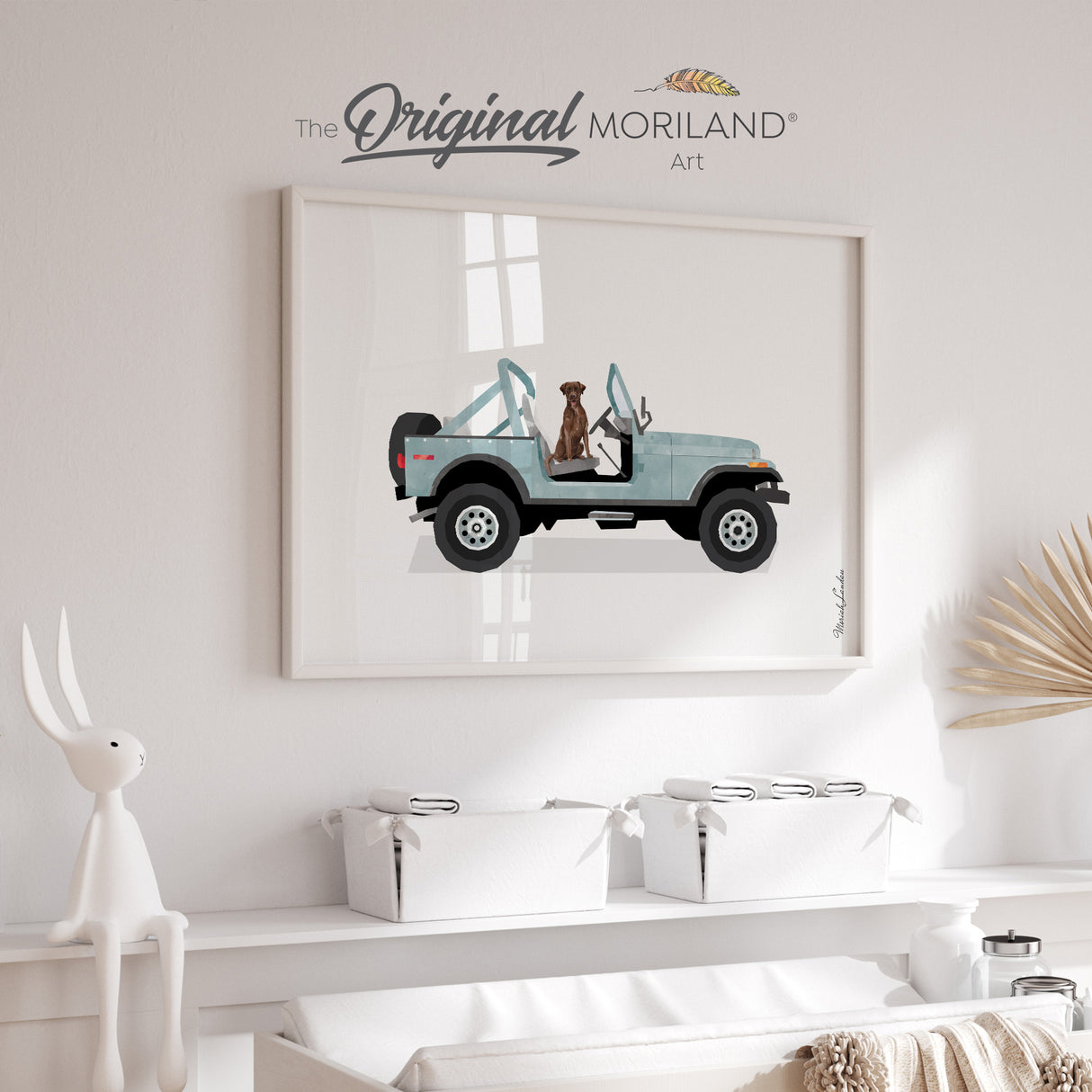 Pale Blue Open SUV with Brown Labrador Dog Print - Printable Art