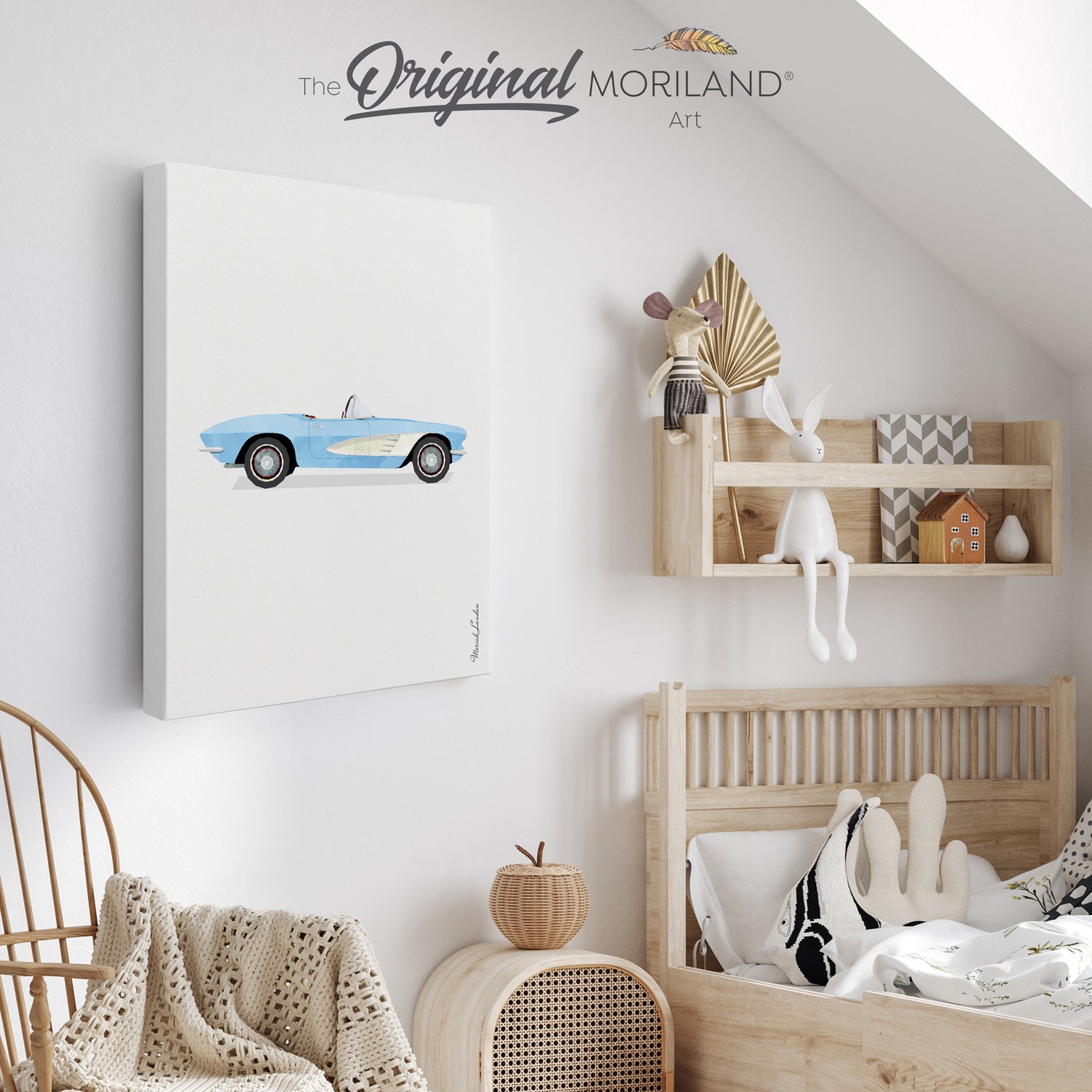 Baby Blue Classic Convertible Car Canvas Print | Vertical