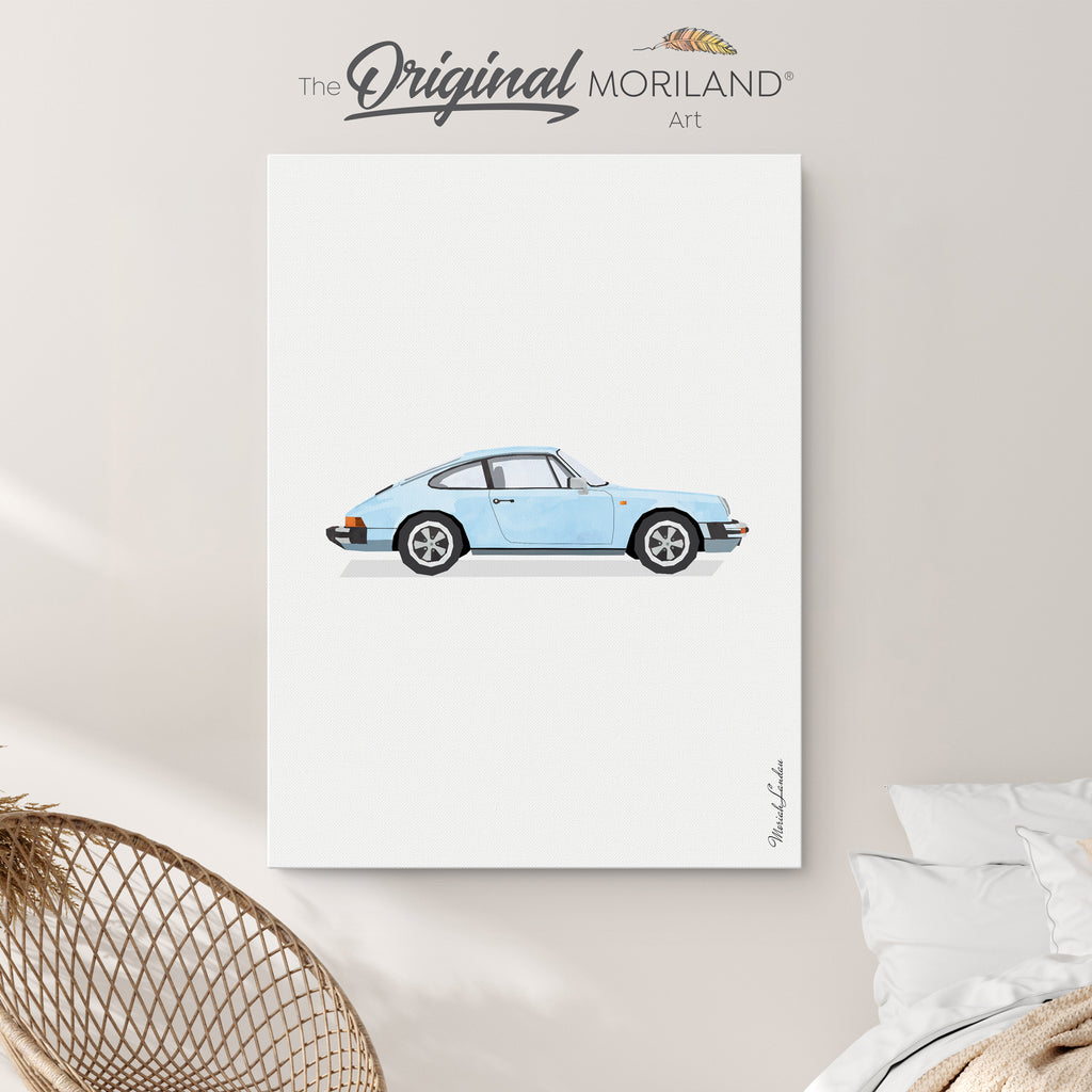 Baby Blue Classic Porsche 911 Car Canvas Print | Vertical