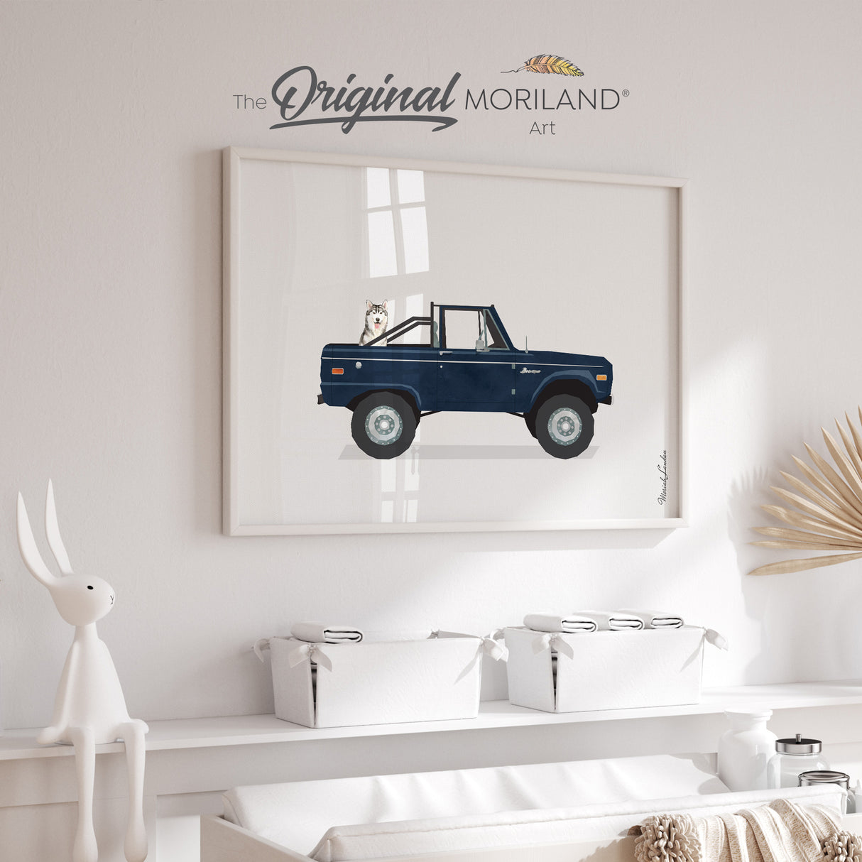 Navy Blue Classic Truck With Husky Dog Print - Printable Art