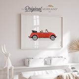 Red Classic Convertible Car With Yorkshire Terrier Dog Print - Printable Art