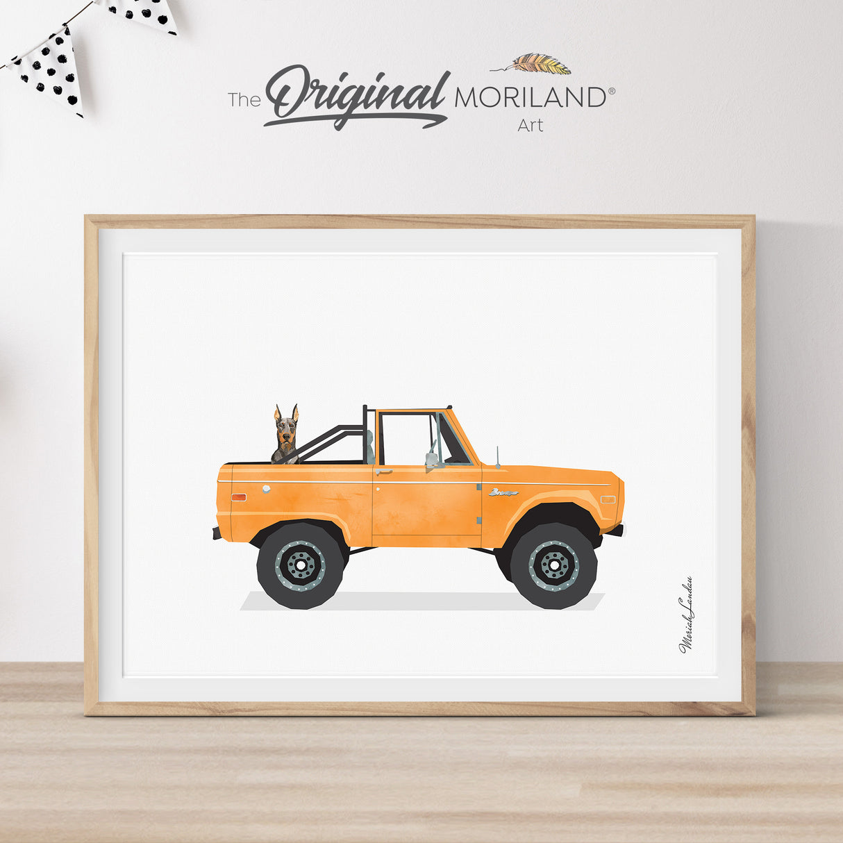 Orange Classic Truck With Doberman Dog Print - Printable Art