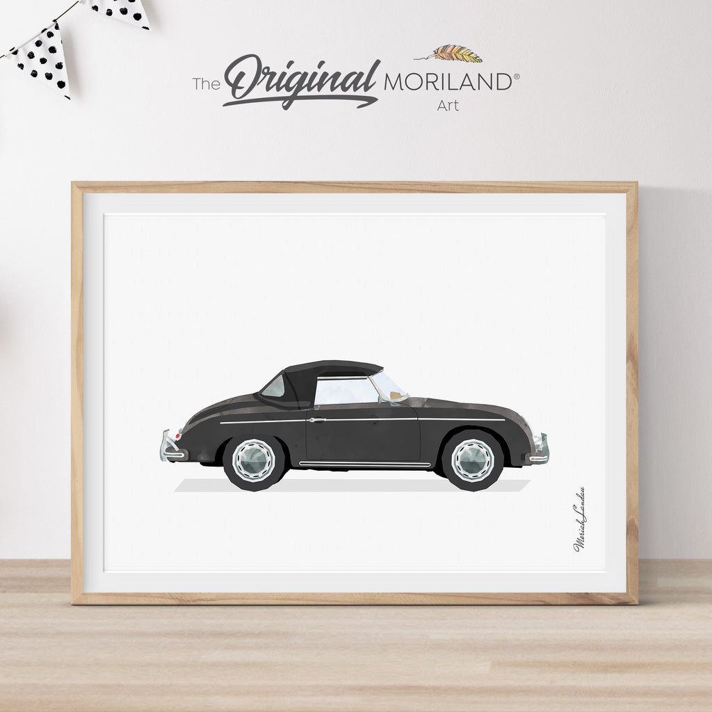 Black Classic 1959 Porsche 356 Car Automobile Print - Printable Art