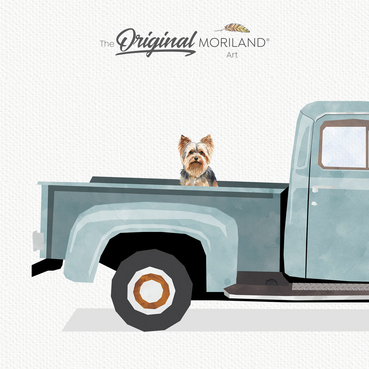 Vintage Pale Blue Truck and Yorkie Dog Printable Wall Art