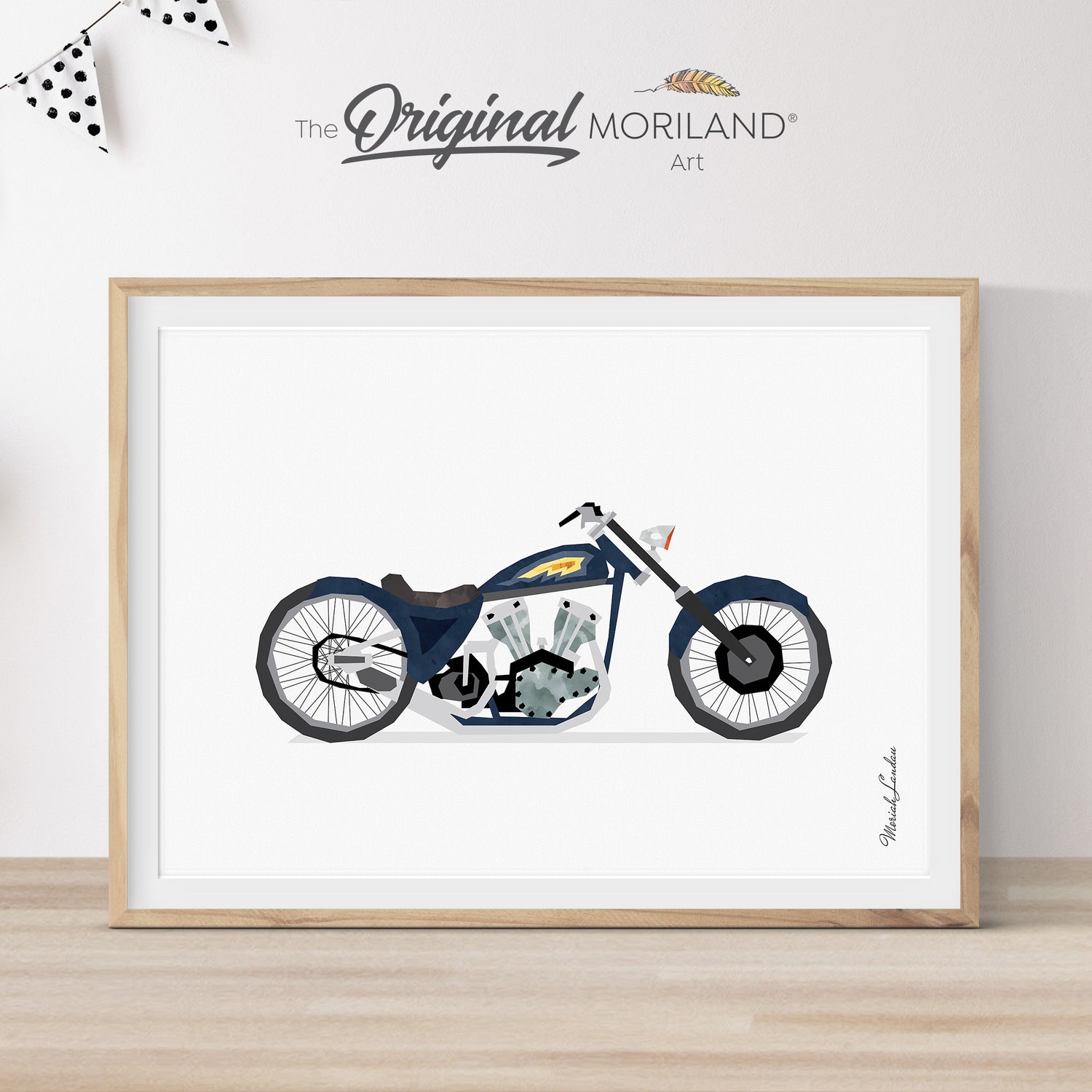 Navy Blue Vintage Harley Davidson Motorcycle Print - Printable Art for kids room decor, big boy room decor