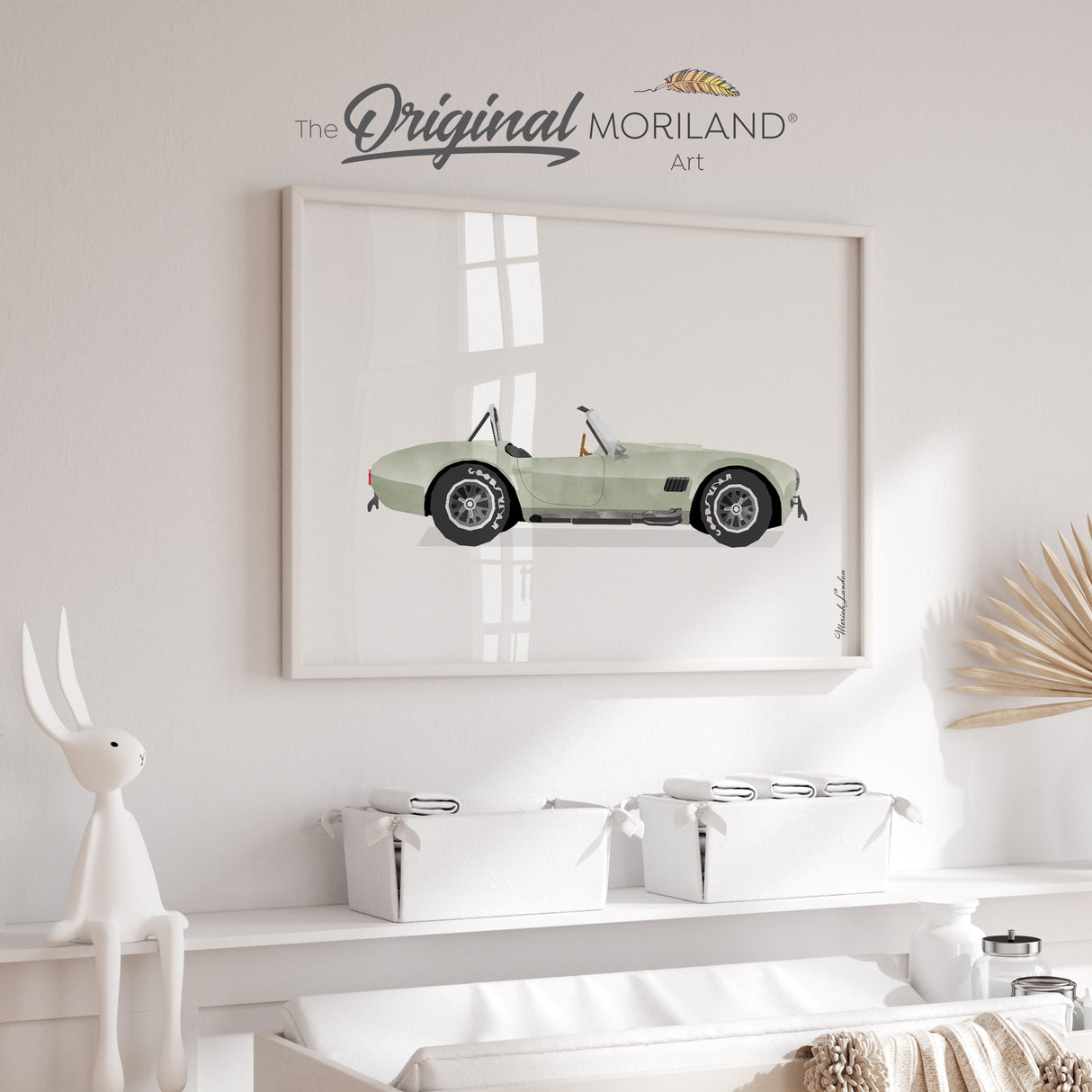 Sage Green Retro Roadster Digital Art | Classic Racing Convertible Print