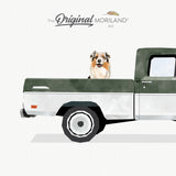 Dark Green Vintage Classic Ford F-100 Truck with Australian Shepherd Dog Print - Printable Art, for kids room decor