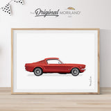 Red Classic Pony Muscle Car 1965 ford mustang fastback Print - Printable Art