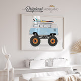 Baby Blue Monster Truck Van with Surfboard Print - Printable Art