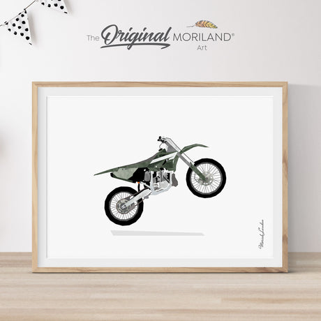 Dark Green Wheelie Dirt Bike Print - Printable Art for boy bedroom decor