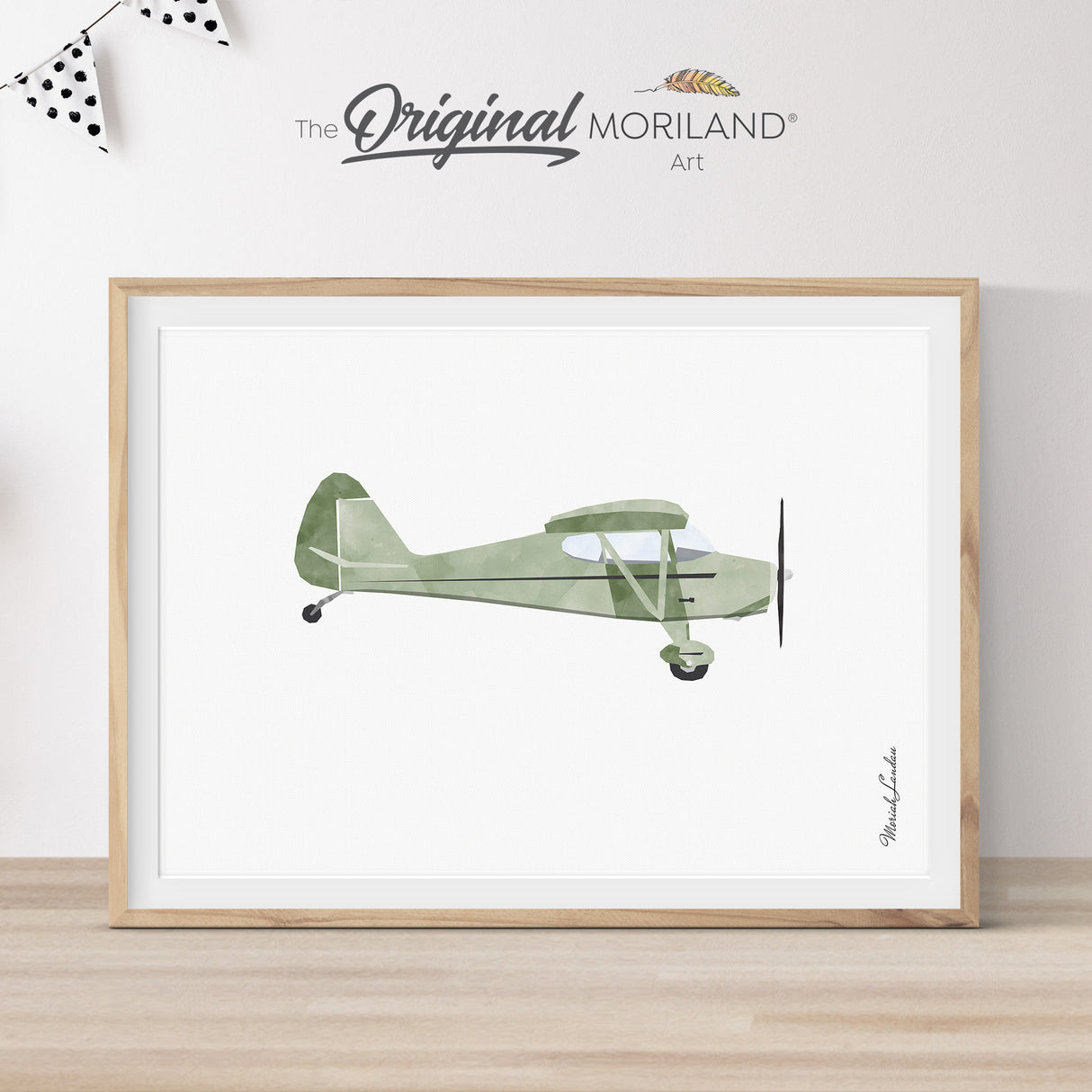 Sage Green Light Piper Airplane Print - Printable Art