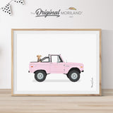 Pink Classic Ford Bronco Pickup Truck with Airedale Terrier Dog Print - Printable Art