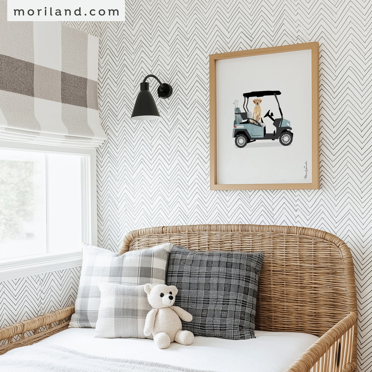 Pale Blue Golf Cart with Labrador Retriever Dog Print | Vertical - Printable Art