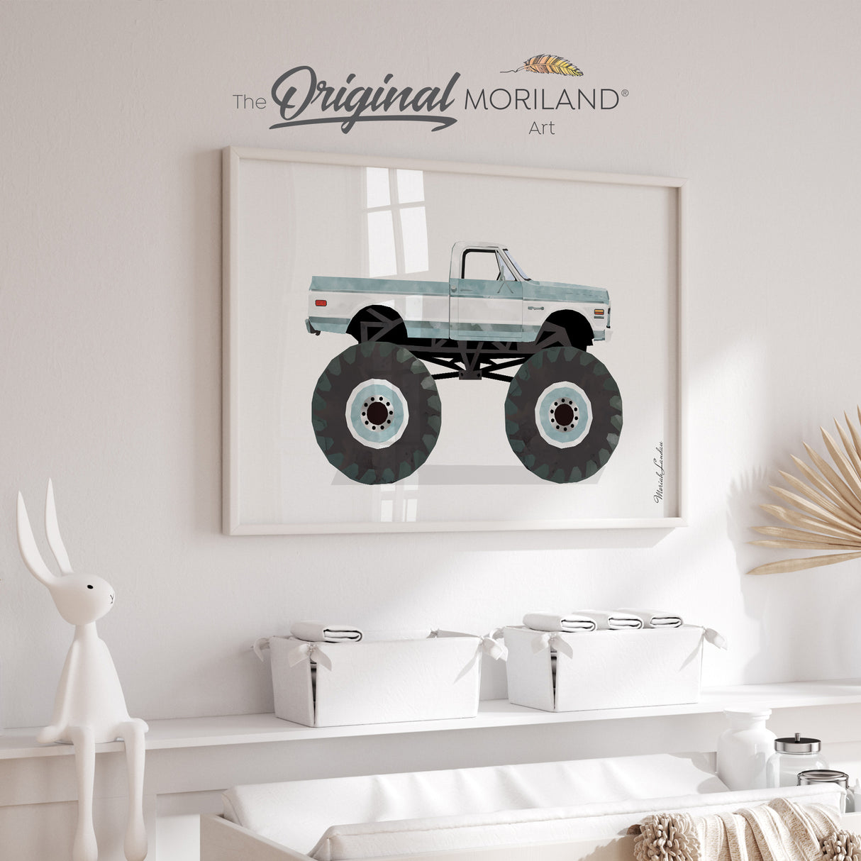 Pale Blue Monster Truck Printable Art - Boys Nursery Wall Decor - Classic Truck Download for Baby Boy or Grandson Gift