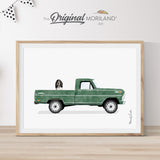 Green Classic Truck with English Springer Spaniel Dog Print - Printable Art