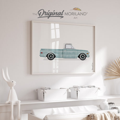 Vintage Pale Blue Pickup Truck Printable Wall Art