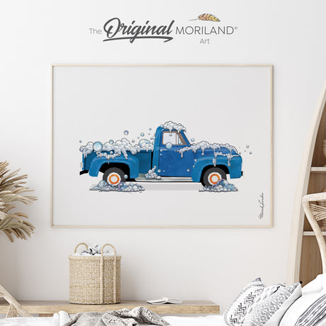 Vintage Ford F-100 pickup truck wall art print for boys room or kids bathroom décor