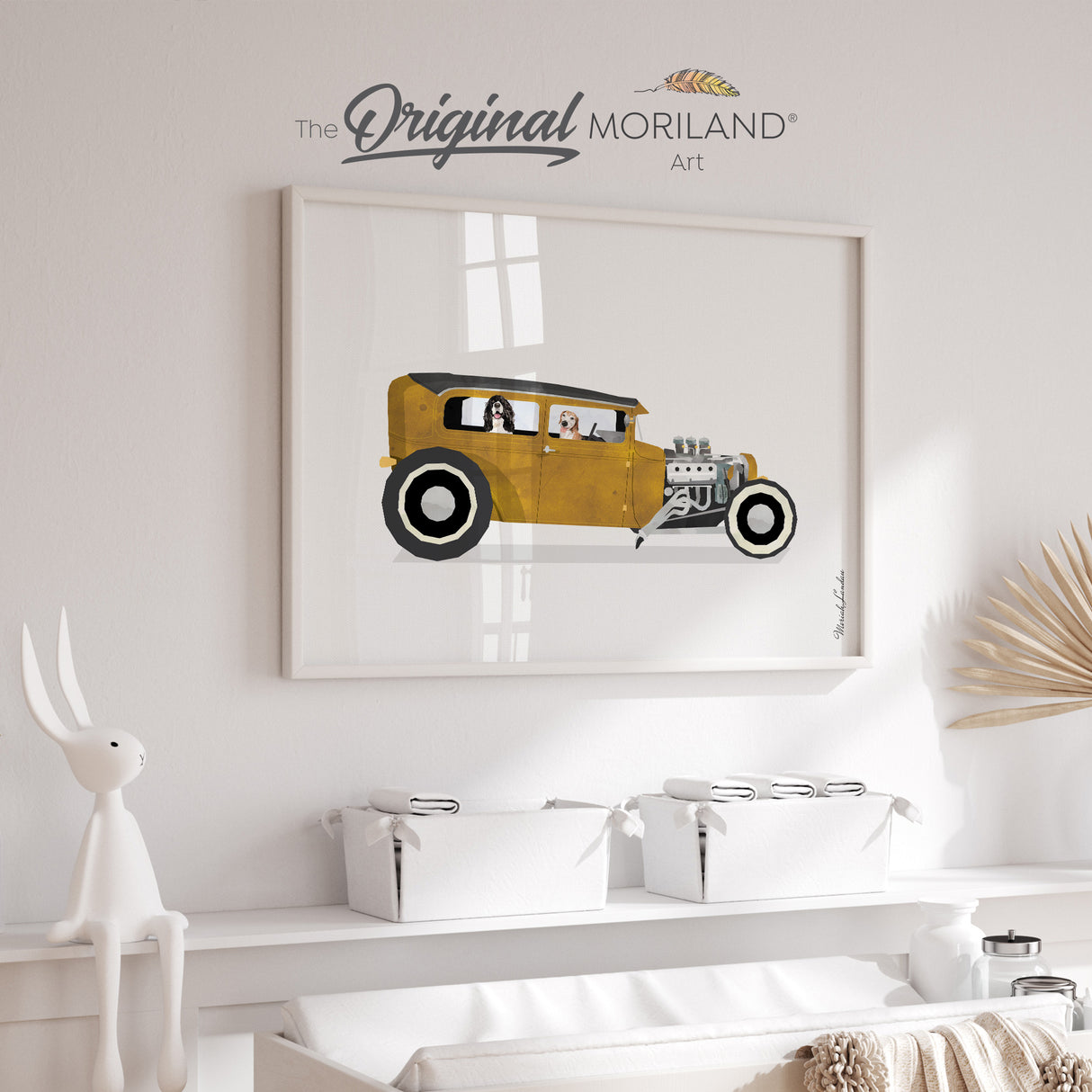 Mustard Yellow Hot Rod Car with Dogs Print - Printable Art