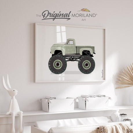 Sage Green Monster Truck Vintage Printable Wall Art