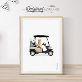 Beige Golf Cart with Golden Retriever Dog Print | Vertical - Printable Art