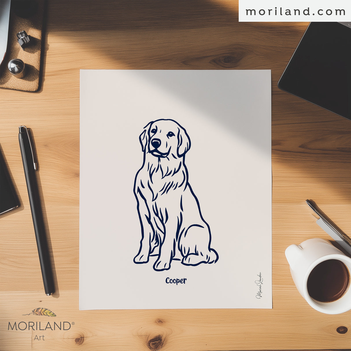 Personalized Dog Name Art - Golden Retriever Portrait Drawing - Printable Art