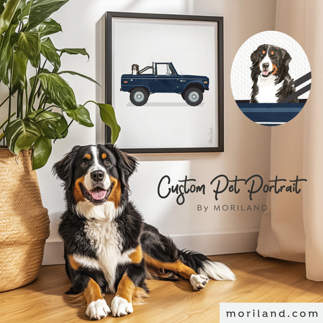 Personalized Dog in a Car Portrait – Custom Digital Pet Art