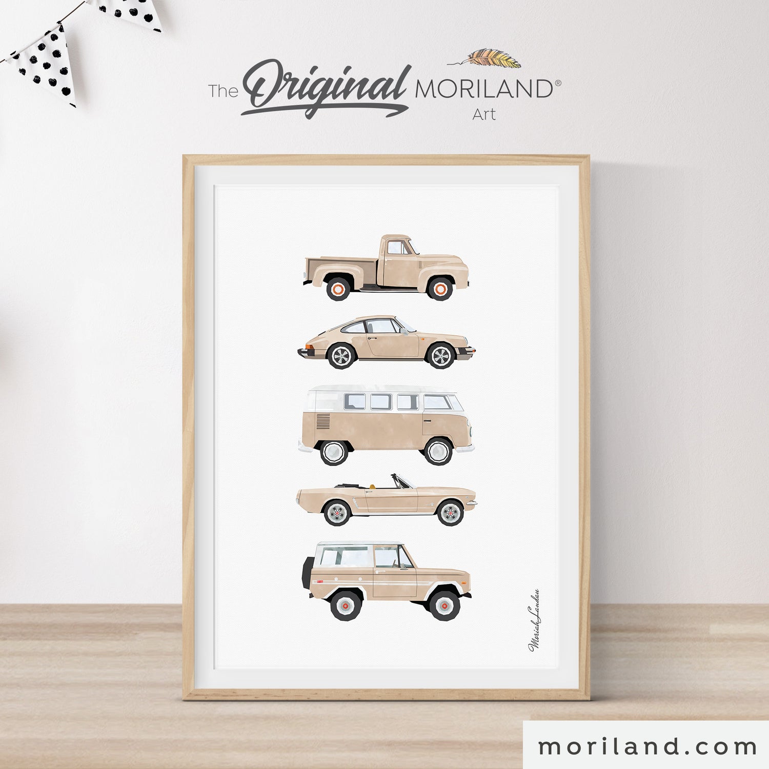 Beige Classic Cars Print Vintage Car Wall Art for Kids Room, Nursery Bedroom Décor Instant Download 8x10, 16x20