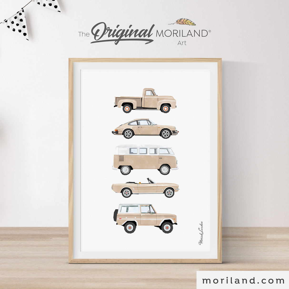 Beige Classic Cars Print - Vintage Car Art for Kids, Nursery, and Boys & Girls Bedroom Décor | Instant Download