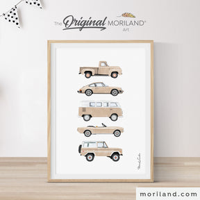 Beige Classic Cars Print - Vintage Car Art for Kids, Nursery, and Boys & Girls Bedroom Décor | Instant Download