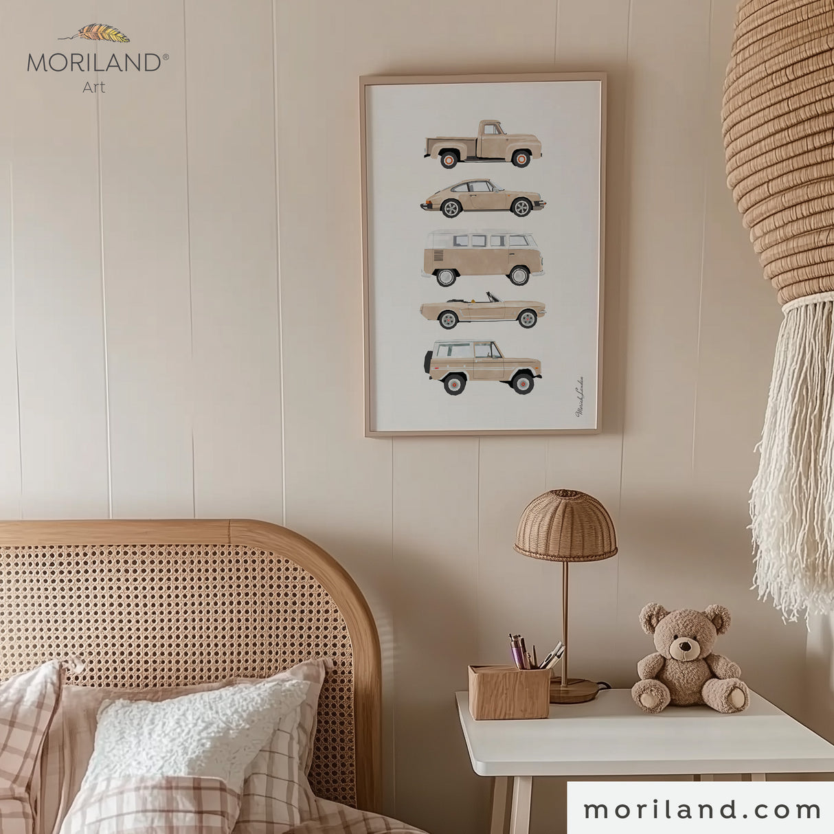 Beige Classic Cars Print - Vintage Car Wall Art for Kids Room, Nursery & Bedroom Décor | Instant Download