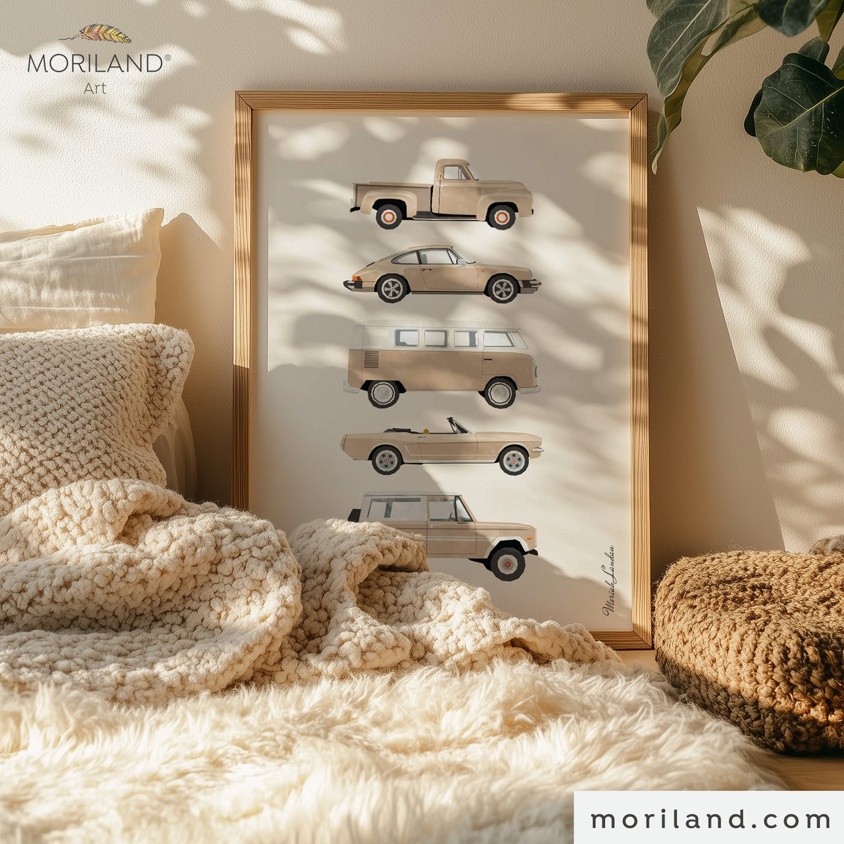 Beige Classic Cars Print - Vintage Car Wall Art for Kids Room, Nursery & Bedroom Décor | Instant Download