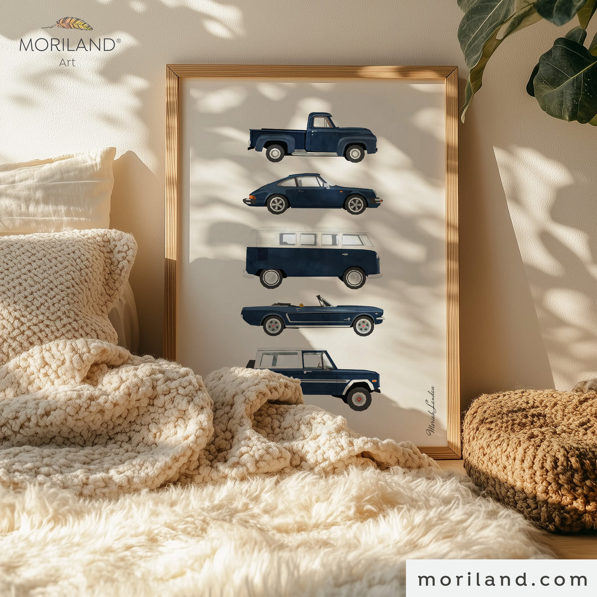 Navy Classic Cars Print - Vintage Car Wall Art for Kids Room, Nursery & Bedroom Décor | Instant Download